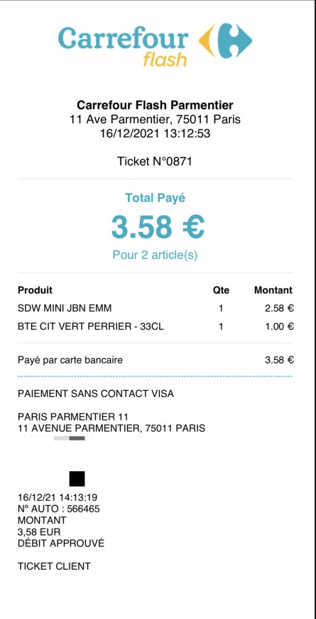 Le ticket de caisse envoyé par QR Code // Source : FRANDROID - Melinda DAVAN-SOULAS