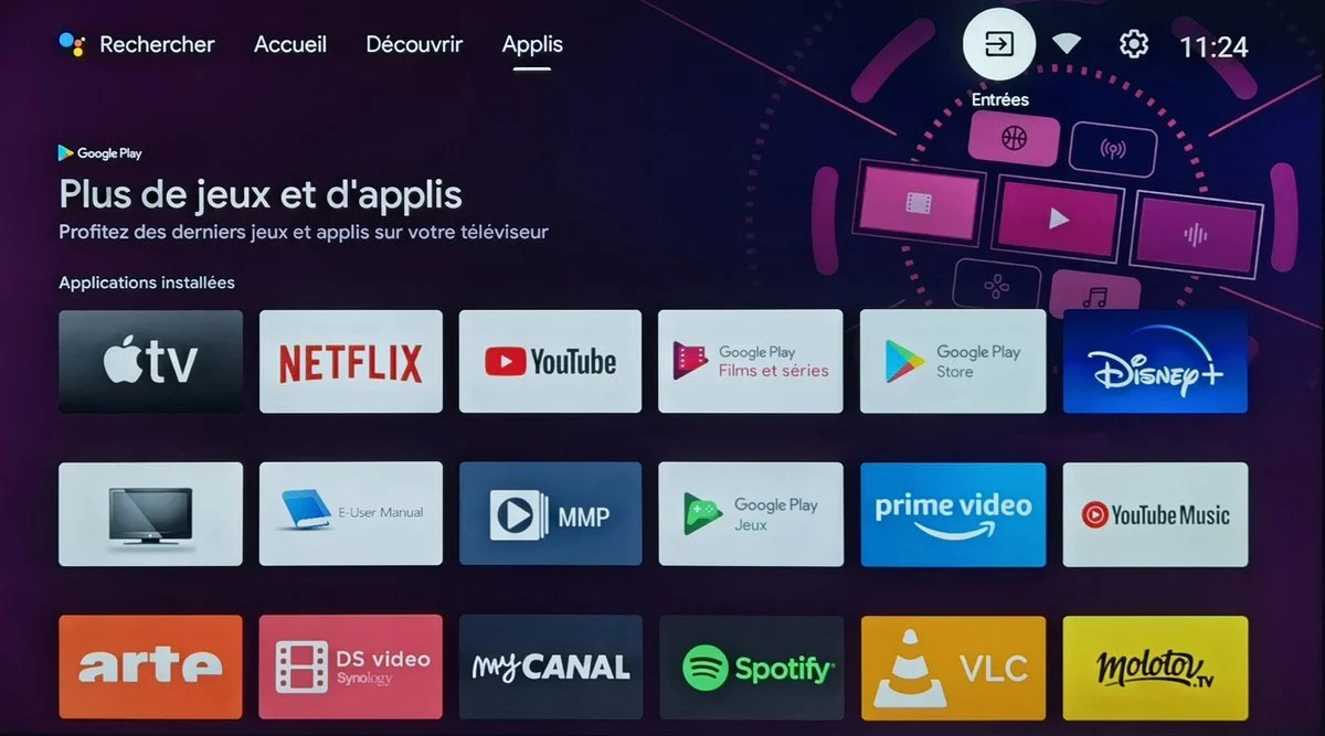 Le menu d'accueil Android TV.