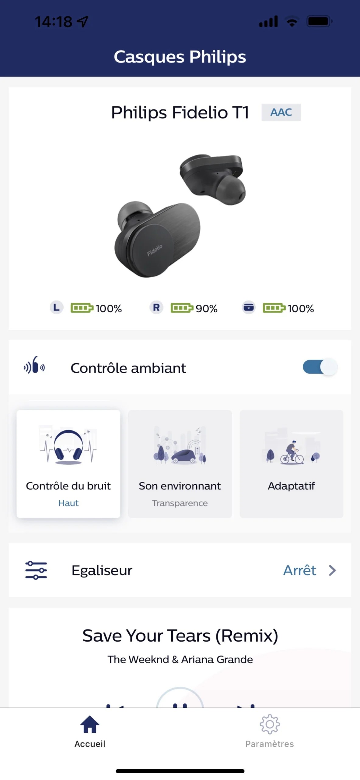 L'app Philips Headphones contrôle les écouteurs Fidelio T1