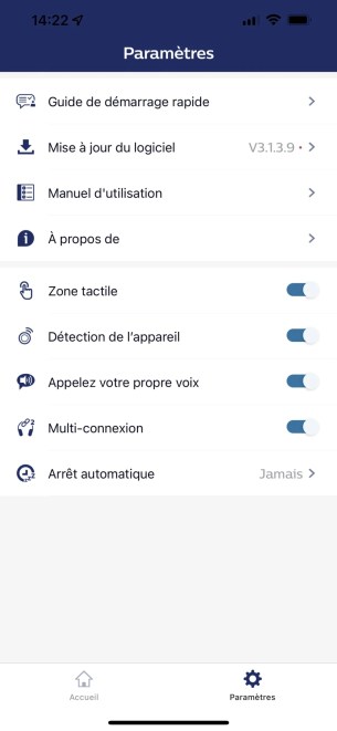 Les paramètres avancés de l'app Philips Headphones