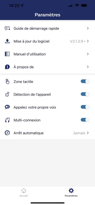 Les paramètres avancés de l'app Philips Headphones