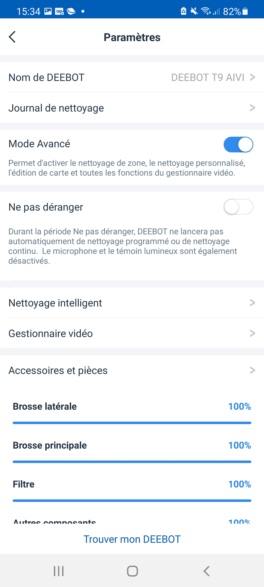 Dans la section Nettoyage intelligent est importante, vous y acitverez la reconnaissnce intelligente d'objet ou la puissance de nettoyage automatique // Source : Yazid Amer - Frandroid