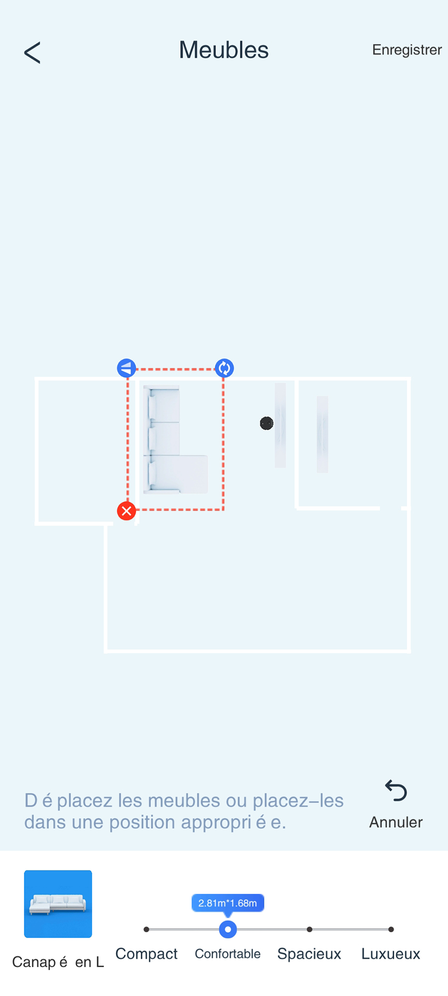 Vous pouvez placer des meubles manuellement, mais la précision des surfaces n’est pas au rendez-vous // Source : Yazid Amer - Frandroid