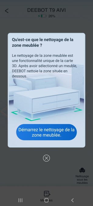 Dommage que la fonction nettoyée sous les meubles ne soit pas efficace par manque de précision de la carte 3D // Source : Yazid Amer - Frandroid