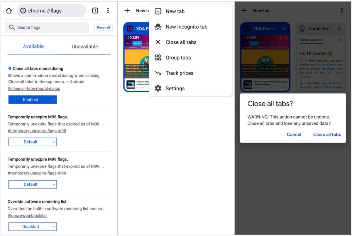 Fermeture onglets Chrome Android