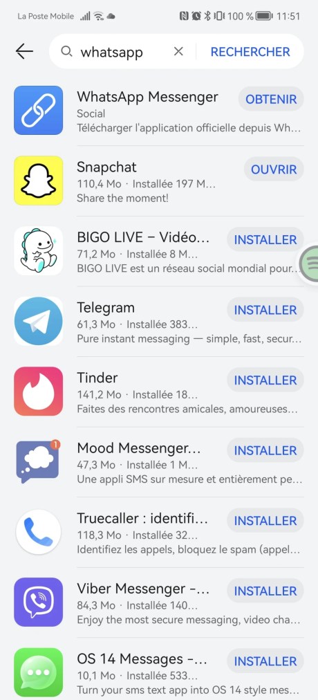WhatsApp est difficile à trouver sur l'App Gallery. // Source : Frandroid