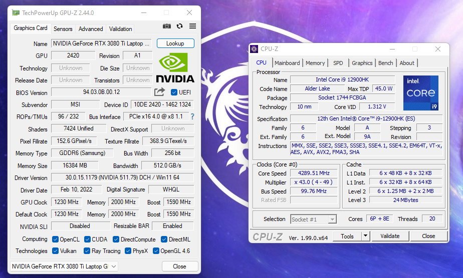 CPU Z GPU Z MSI