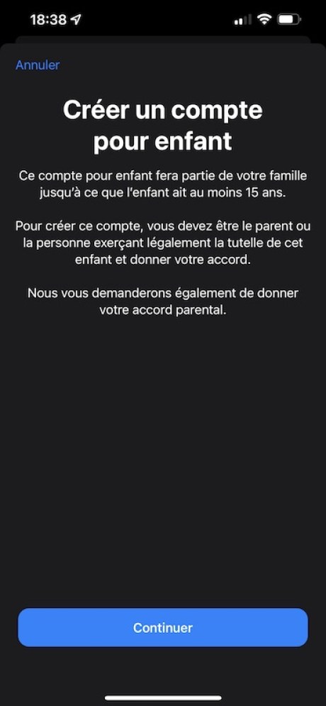 Configuration d'un compte enfant en partage familial // Source : Frandroid