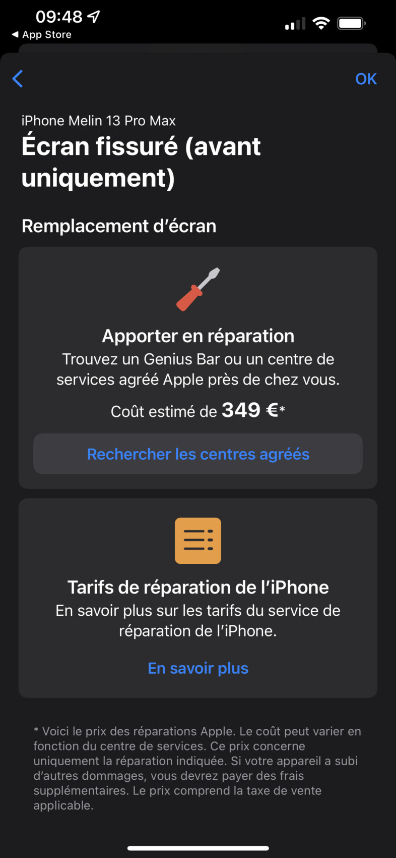 Apple assistance support aide iphone ipad coût réparations