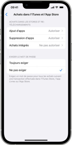 Autorisation des achats ou non dans Temps d'écran // Source : Apple