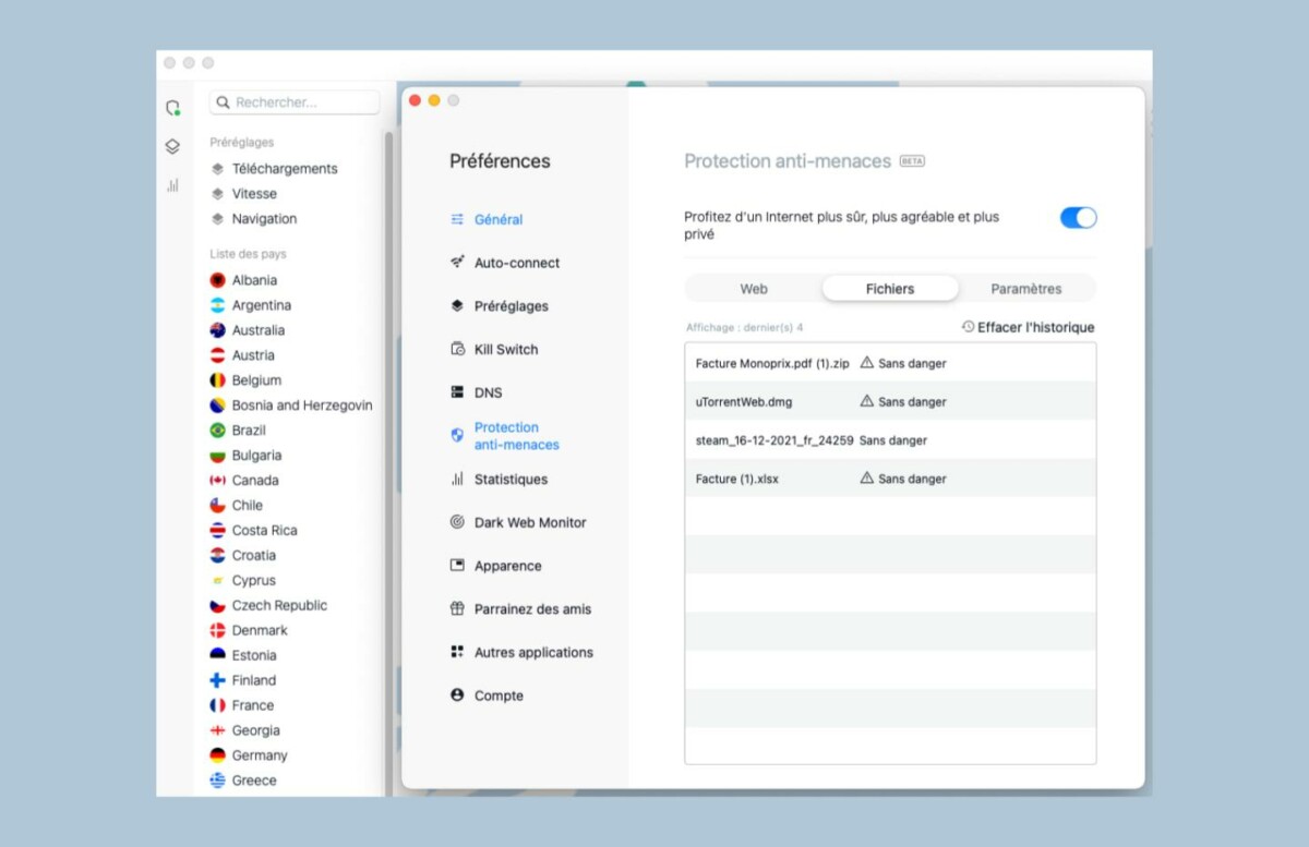 NordVPN analyse fichiers