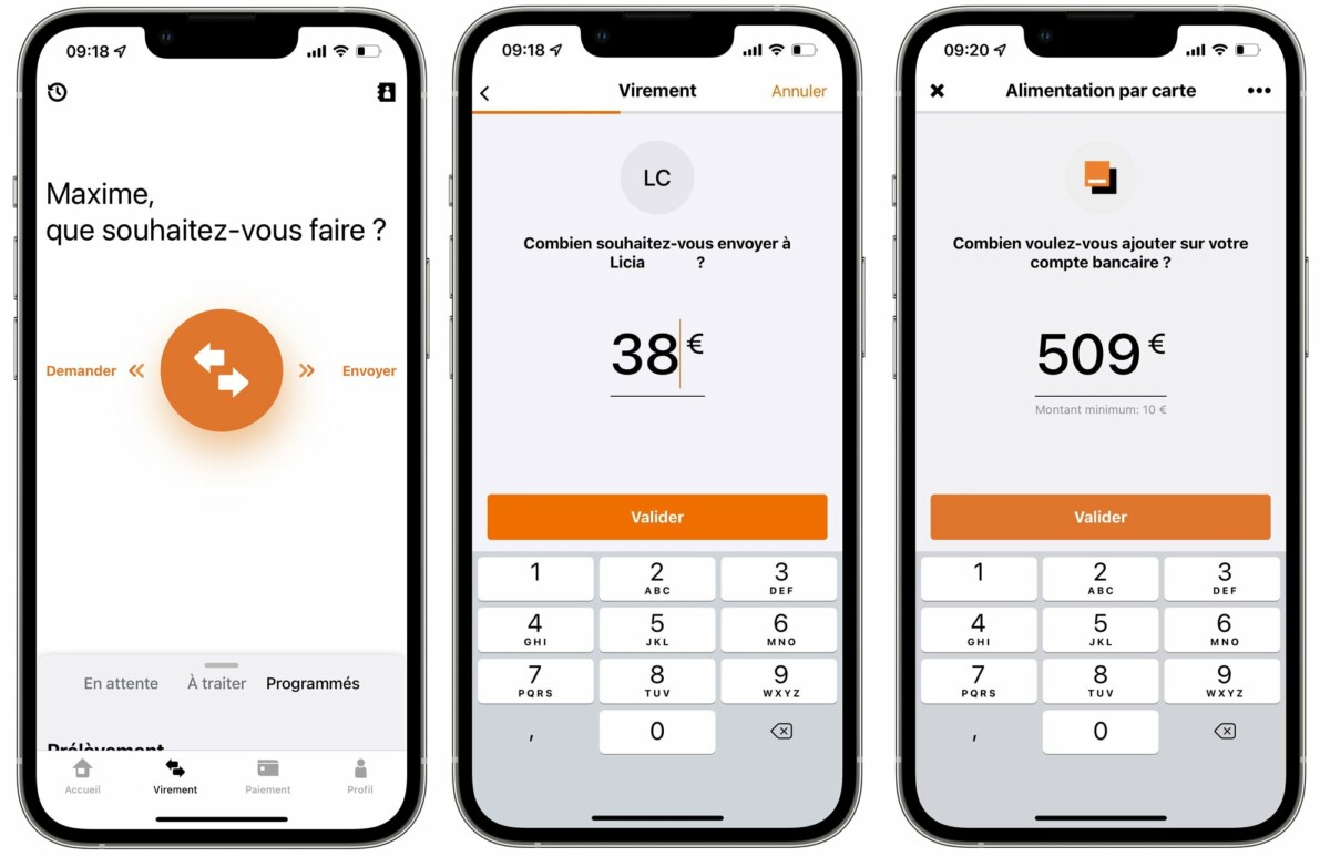 orange bank app top up et envoi argent