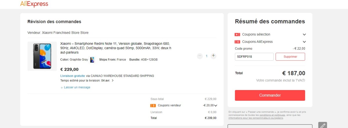 aliexpress offre redmi note 11