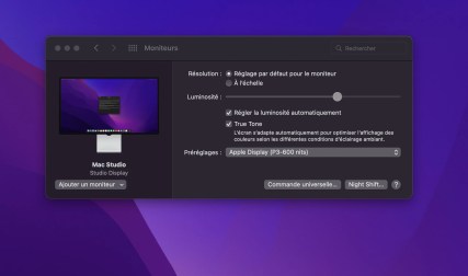 Le Studio Display sous macOS Monterey profite de nombreux préréglages de calibration et la possibilité d'importer ses propres réglages // Source : FRANDROID