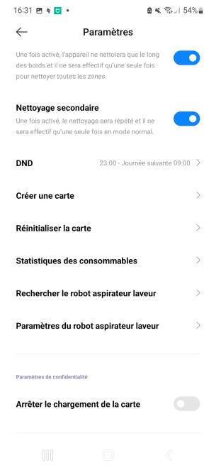 La section DND permet de créer un planning « ne pas déranger » qui interdira au robot de se lancer durant ces périodes // Source : Yazid Amer - Frandroid