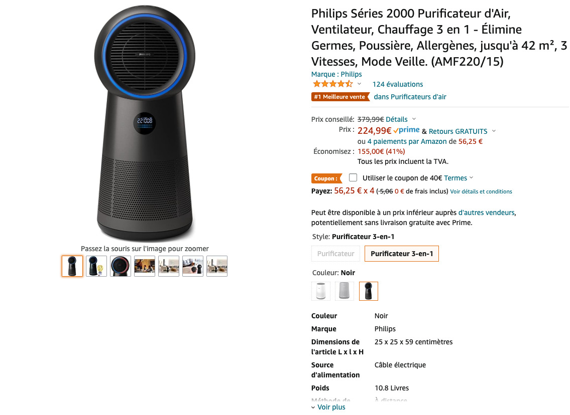 Capture d’écran du produit Philips Series 2000, Purificateur — code promo