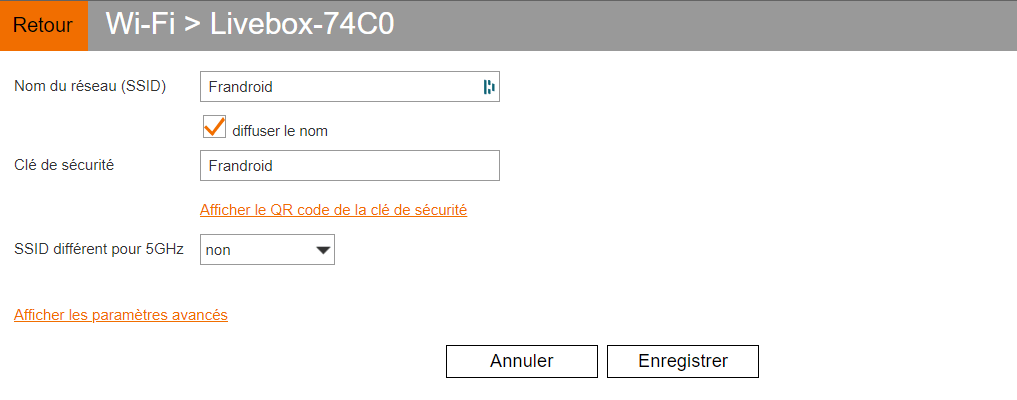 liveboxx changement SSID