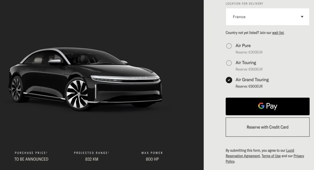 Lucid Air reservation