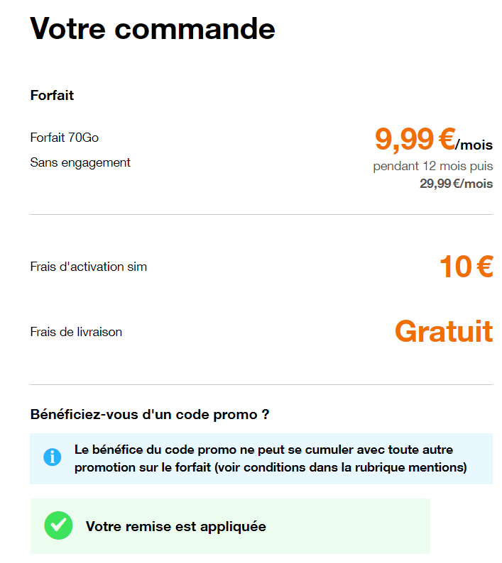Promo Orange forfait 70 Go