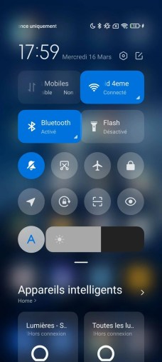 MIUI installe une gestion de la domotique bien pensée sous son volet des raccourcis.