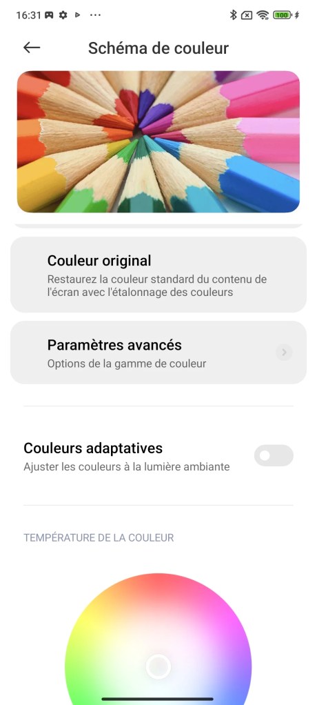 MIUI 13 : le réglage de la température d'écran est complet. // Source : Frandroid