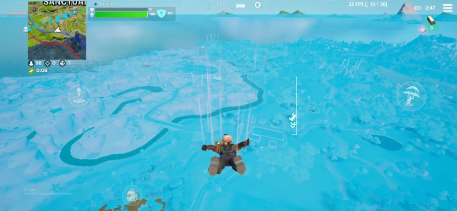 Fortnite sur le S22 Ultra affiche une brume bleue très étrange. // Source : Frandroid