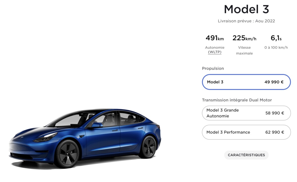 Tarifs Tesla Model 3 16 Mars 2022
