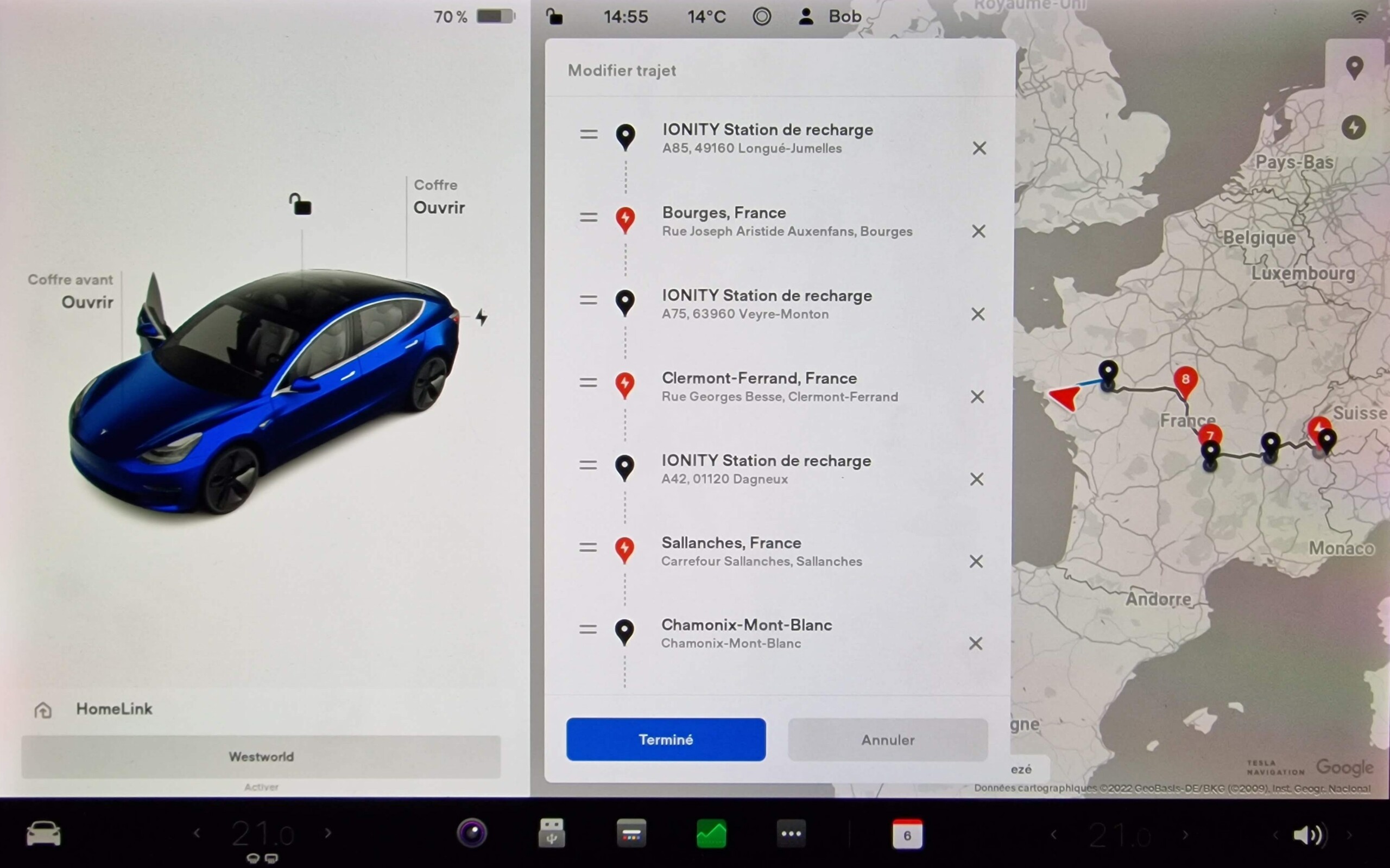 Les étapes dans la navigation sur une Tesla Model 3 // Source : Bob JOUY pour Frandroid