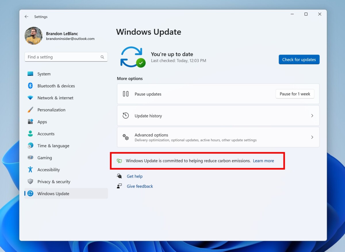 Windows 11 update emission carbone