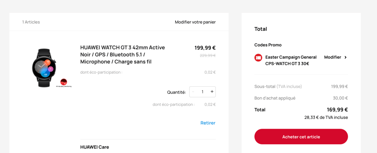 La Huawei Watch GT 3 Active fait partie des montres connectées abordables grâce à cette offre