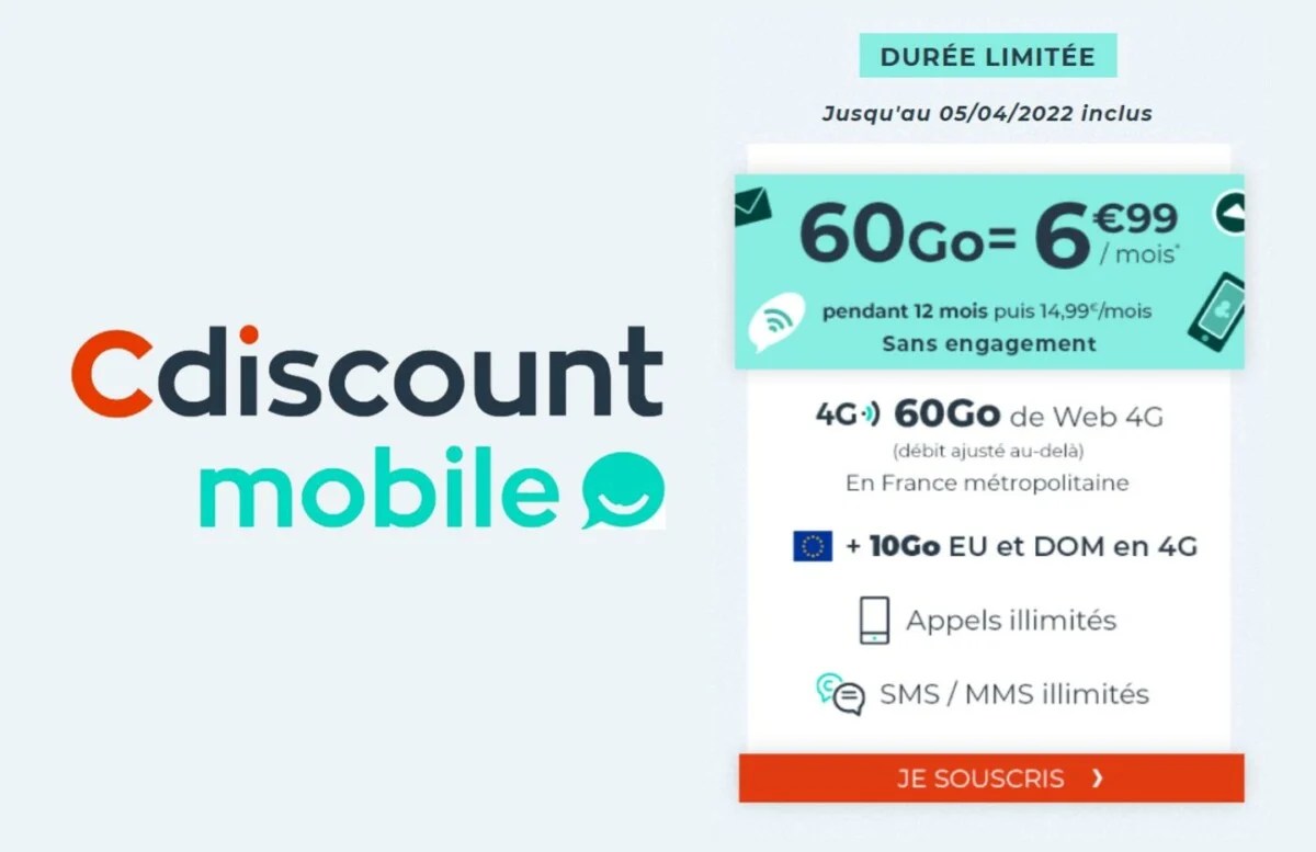 Cdicount mobile 20 et 60 Go Avril 2022