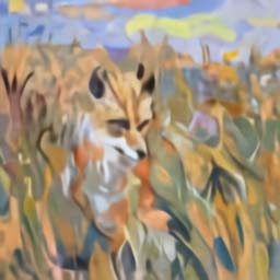 Le résultat avec DALL-E pour "peinture d'un renard assis d'un champ au lever du soleil dans le style de Claude Monet" // Source : OpenAI