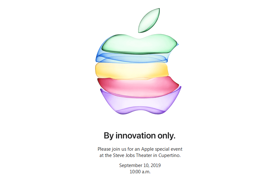 L'invitation pour la keynote des iPhone 11, leurs nouveaux coloris et l'arrivée de trois capteurs au dos sur les iPhone Pro // Source : Apple