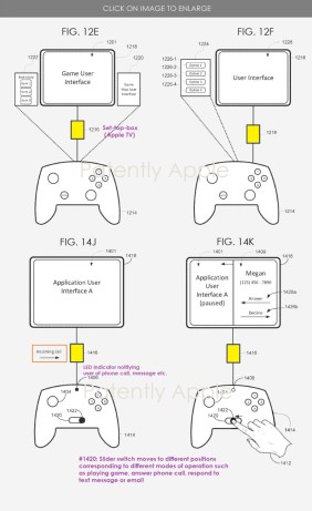 La troisième manette plus classique avec des boutons permettant de changer de mode ou de répondre à un appel // Source : Patently Apple