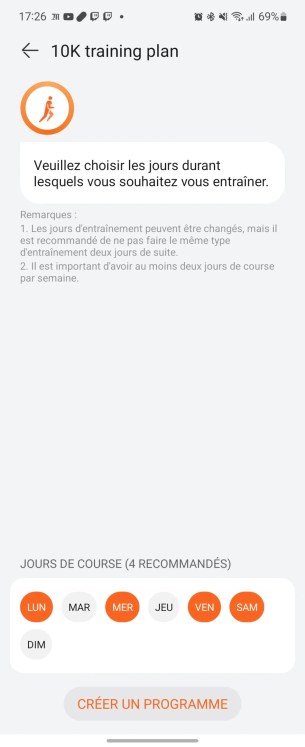 Par défaut, la montre vous incitera à créer un programme régulier. // Source : Frandroid