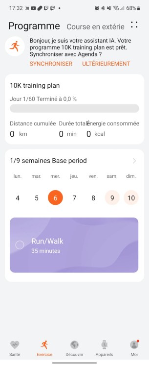 Vous pouvez consulter à l'avance le contenu de vos séances sur la Huawei Watch GT Runner. // Source : Frandroid