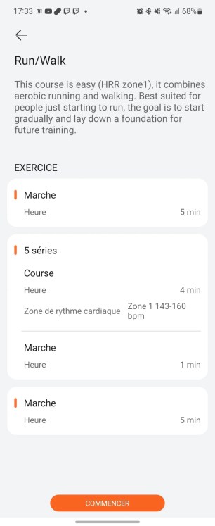 Vous pouvez consulter à l'avance le contenu de vos séances sur la Huawei Watch GT Runner. // Source : Frandroid