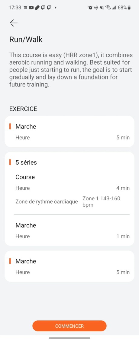 Vous pouvez consulter à l'avance le contenu de vos séances sur la Huawei Watch GT Runner. // Source : Frandroid