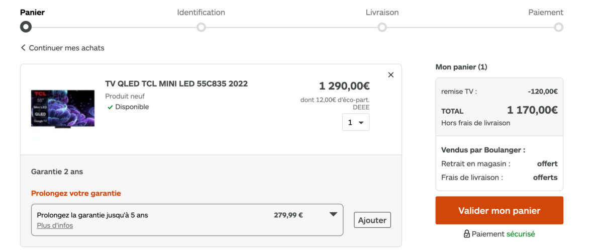 Capture d&rsquo;écran TCL C83 Mini LED — Boulanger