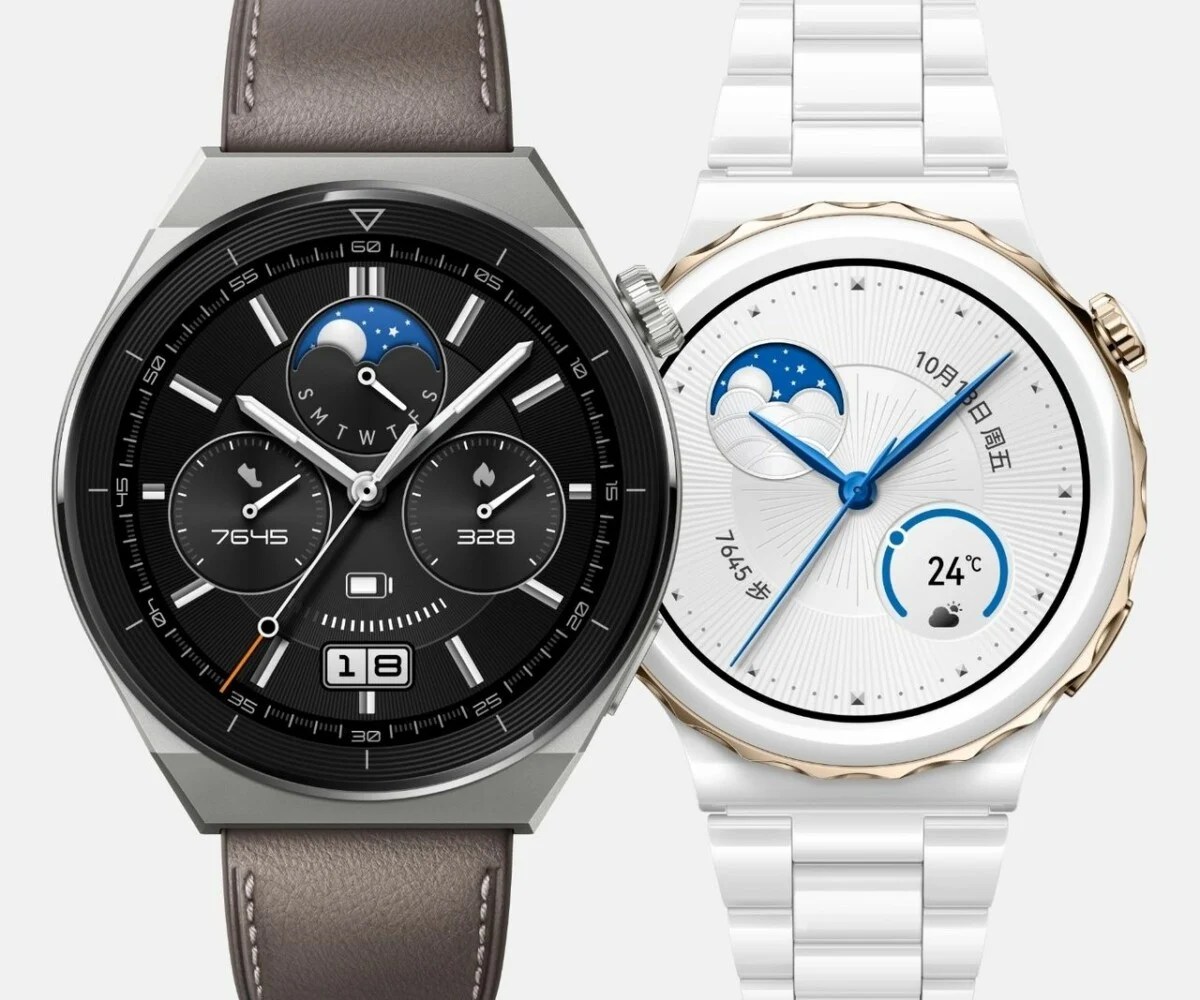 Huawei Watch GT 3 Pro Titane à gauche, GT 3 Pro Céramique à droite
