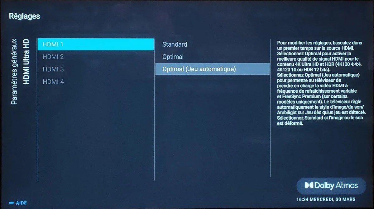N'oubliez pas de passer l'entrée HDMI en mode optimal.