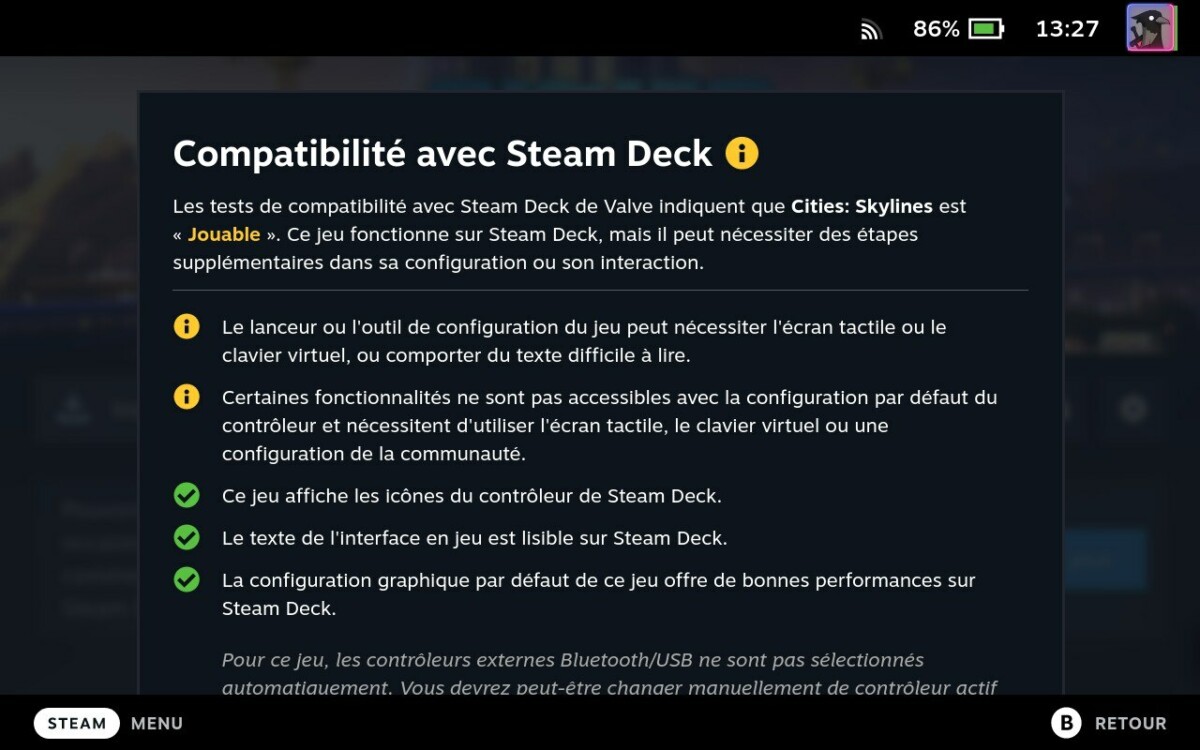 Steam Deck UI compatibilité