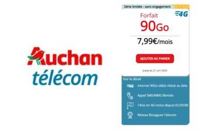 Auchan Télécom 90 Go forfait Juin 2022
