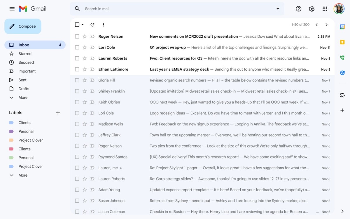 Gmail-gebruikersinterface 2022 Web