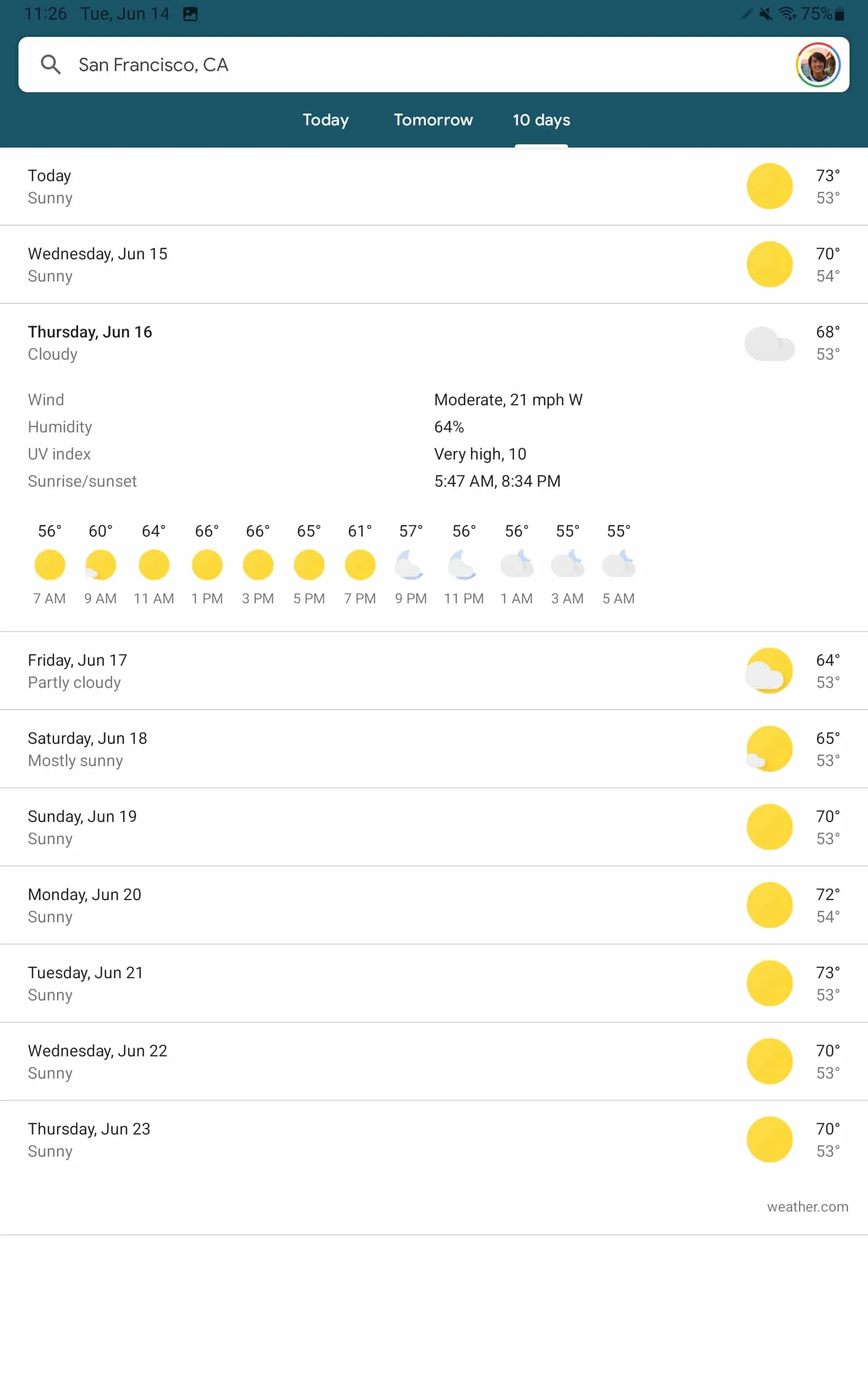 La nouvelle partie Météo de l'application Google sur tablettes // Source : 9to5Google