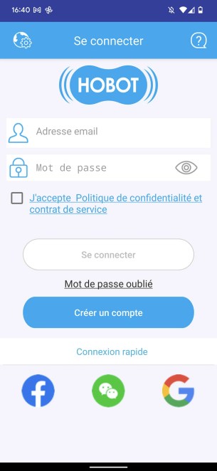 Vous devrez en premier lieu créer un compte Hobot // Source : Yazid Amer - FRANDROID