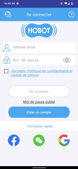 Vous devrez en premier lieu créer un compte Hobot // Source : Yazid Amer - FRANDROID