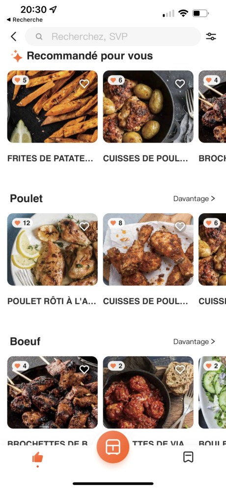 Le tri par catégorie de recettes de l'app Ultenic // Source : FRANDROID