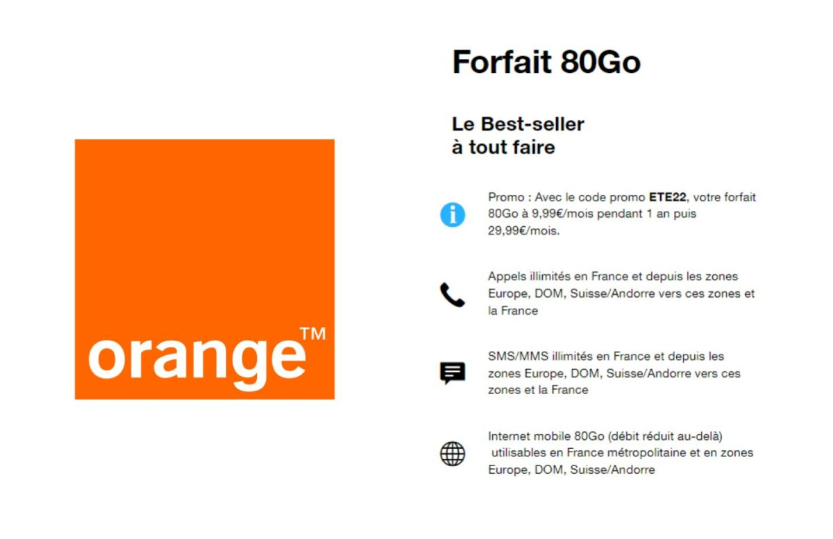 orange forfait 80 Go moins de 10 euros