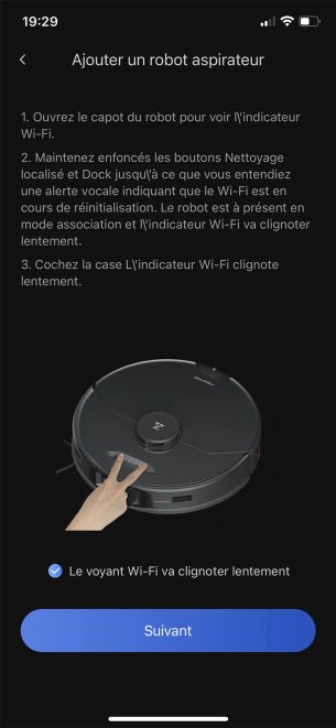 Il faut ensuite activer le mode détection du robot pour que le robot se connecte au Wi-Fi // Source : Yazid Amer - Frandroid